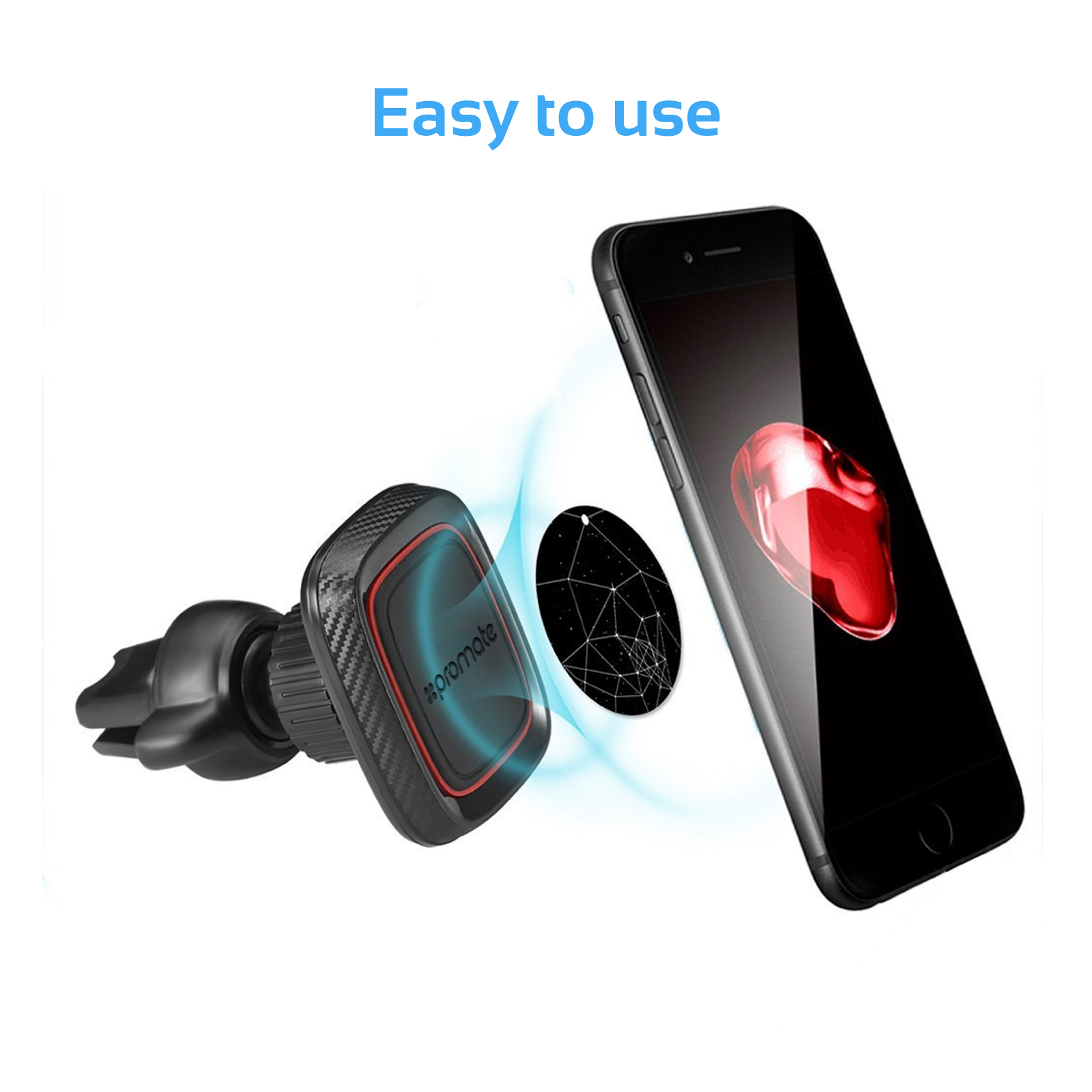 Soporte magnético para teléfono de coche con teléfono adjunto, fácil de usar.