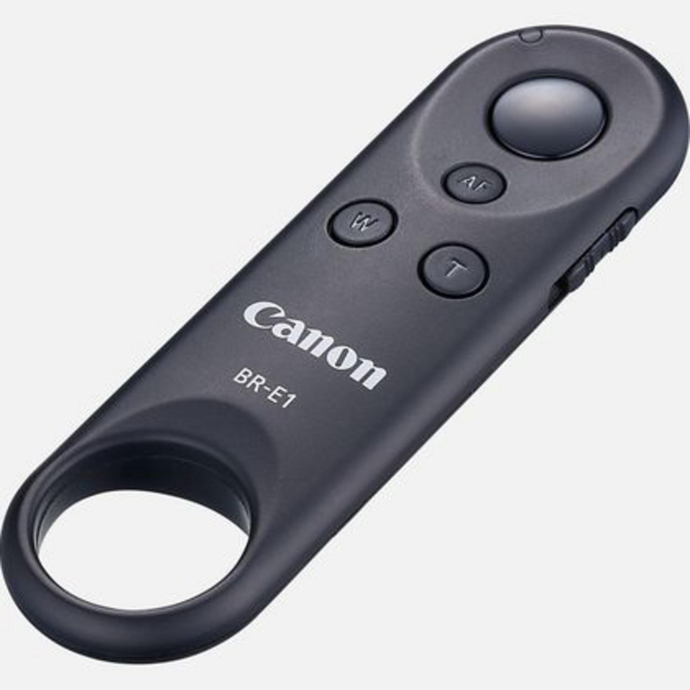 Canon BR-E1 Fernbedienung, schwarz, mit Knöpfen und Loch.