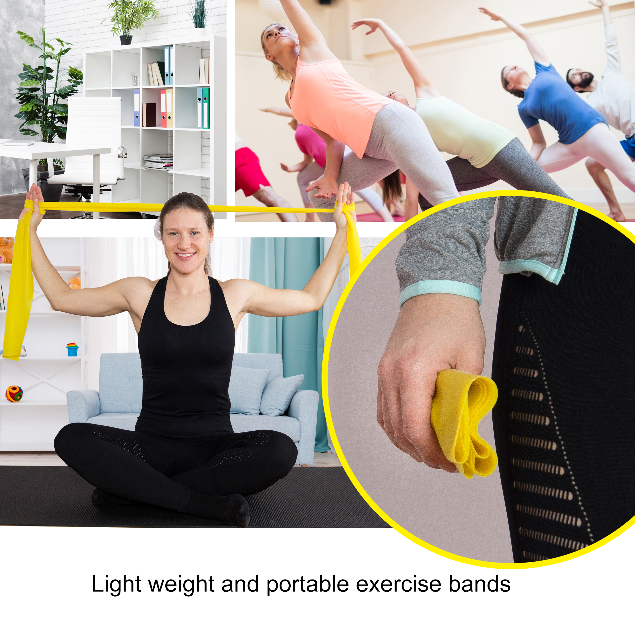 Gelb mit Trainingsband Krafttraining für Stretchband, ZOOMYO unterschiedlichem zuhause Widerstand, Elastische elastisches Fitnessband