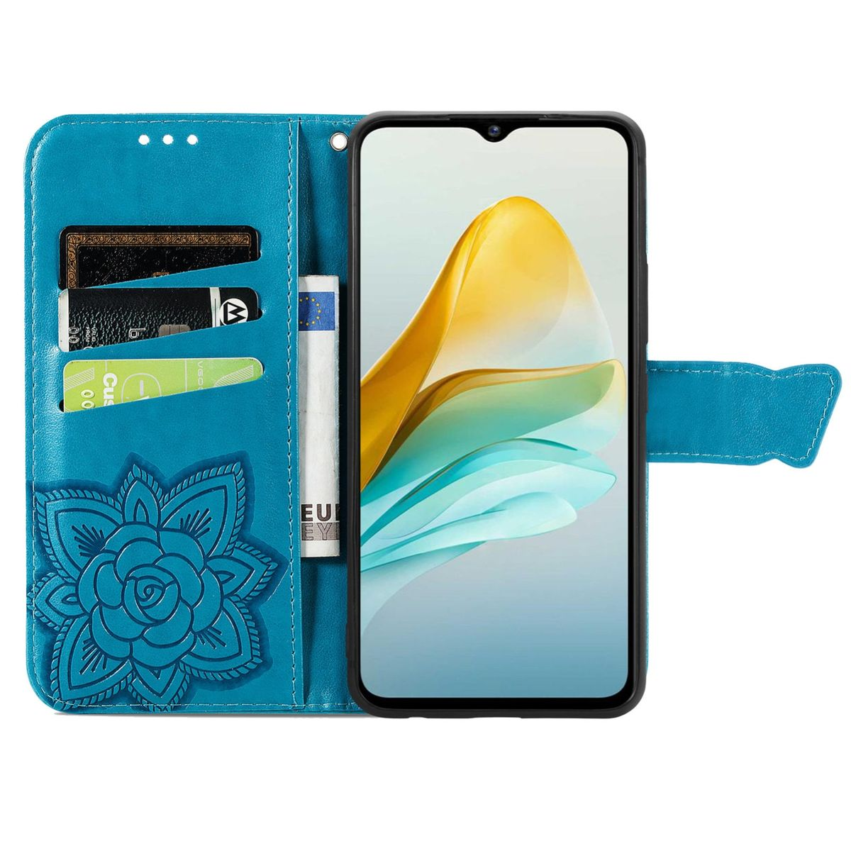 WIGENTO Book Case S23 Samsung, Muster mit Fach, & Motiv FE, Blau Bookcover, Galaxy Kreditkarten Etuis Druck