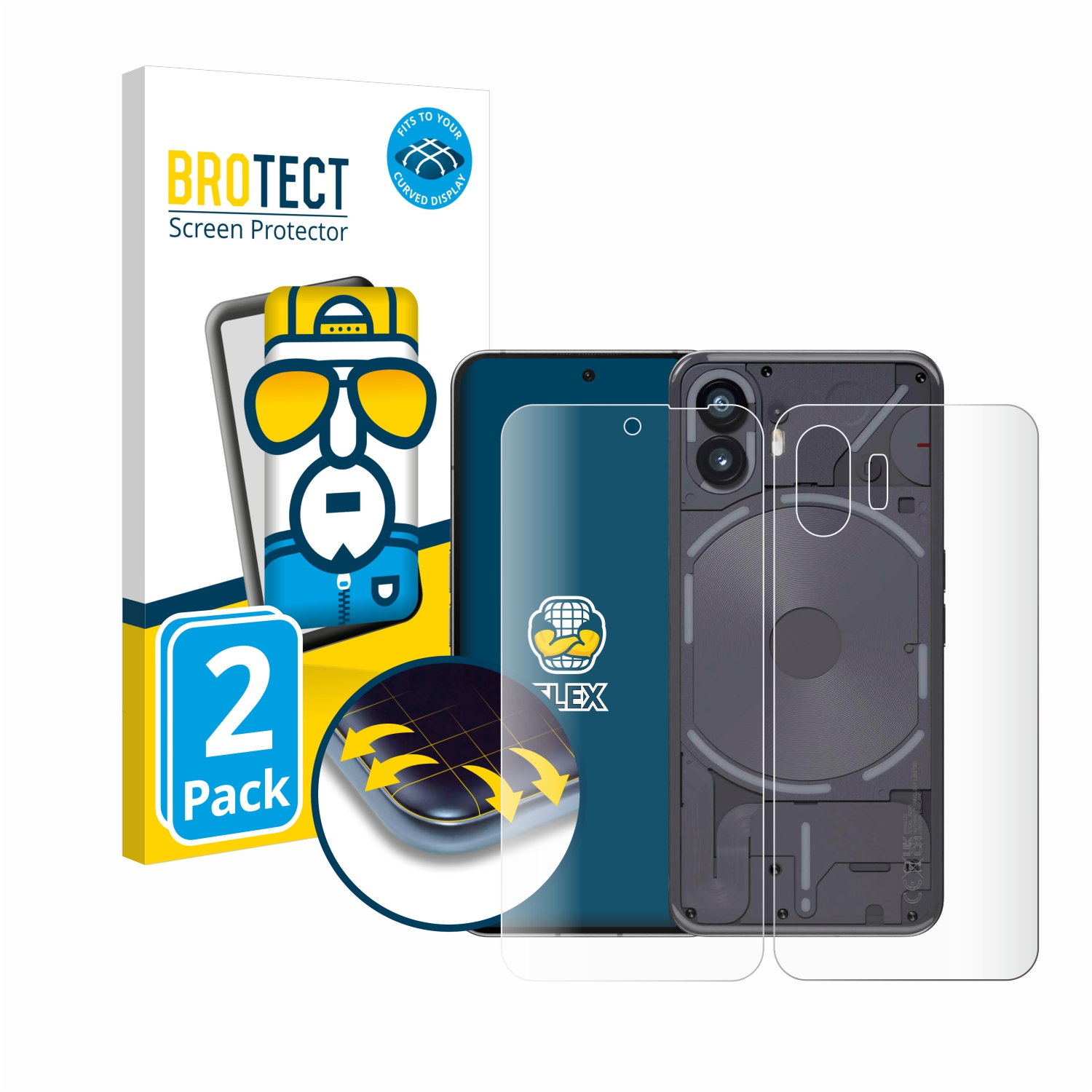BROTECT 2x Flex Full-Cover 3D (2)) Nothing Phone Schutzfolie(für Curved