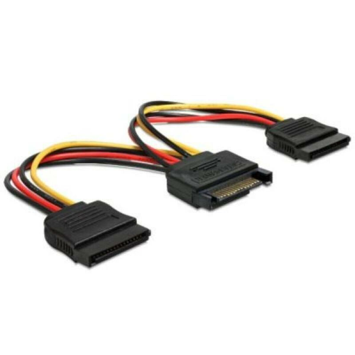 Drei SATA-Datenkabel mit schwarzen Steckern und roten/gelben/schwarzen Drähten.