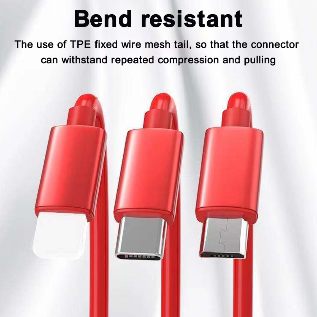 Rote USB-C-Kabel, mit Text darüber.