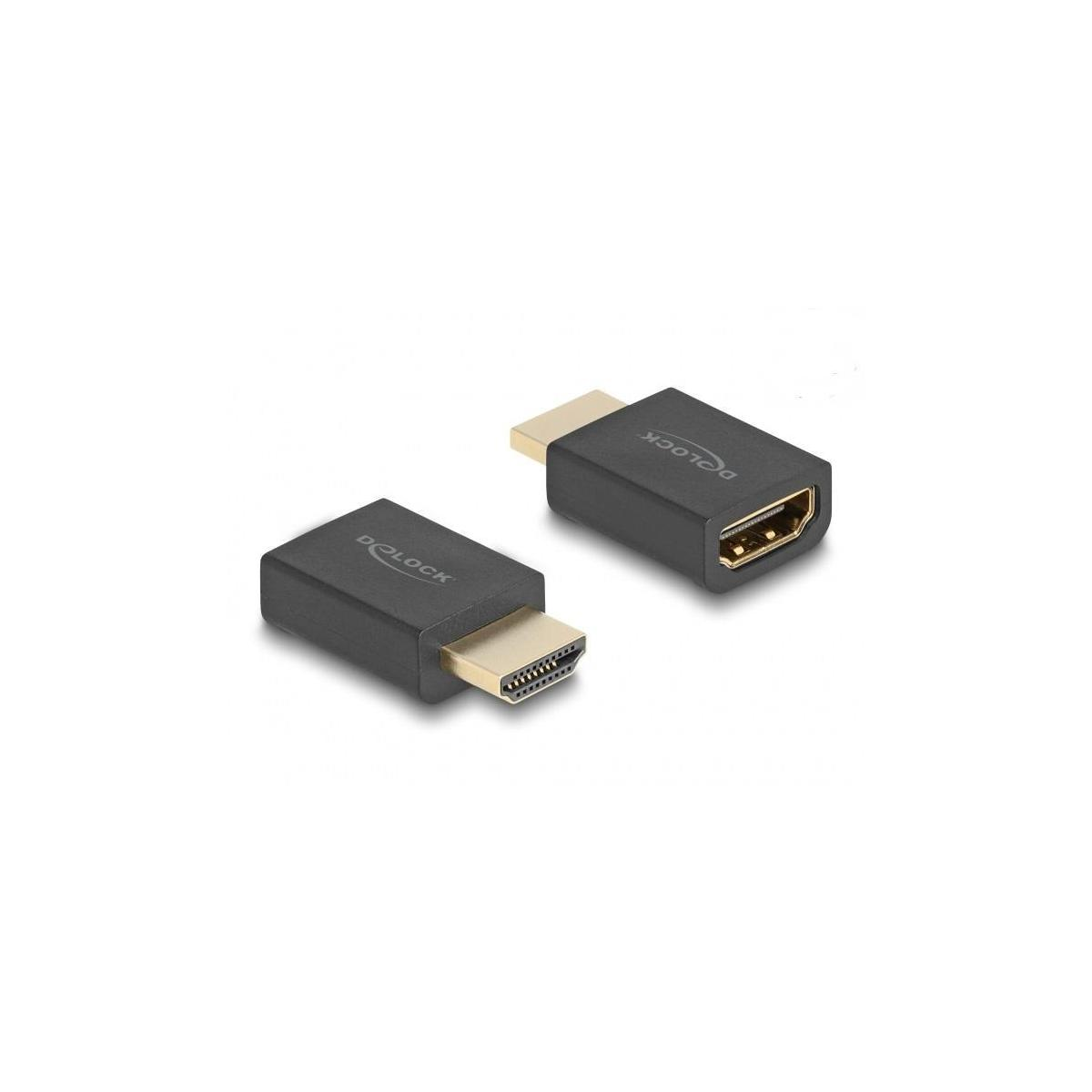 Due adattatori HDMI neri. Sfondo bianco.