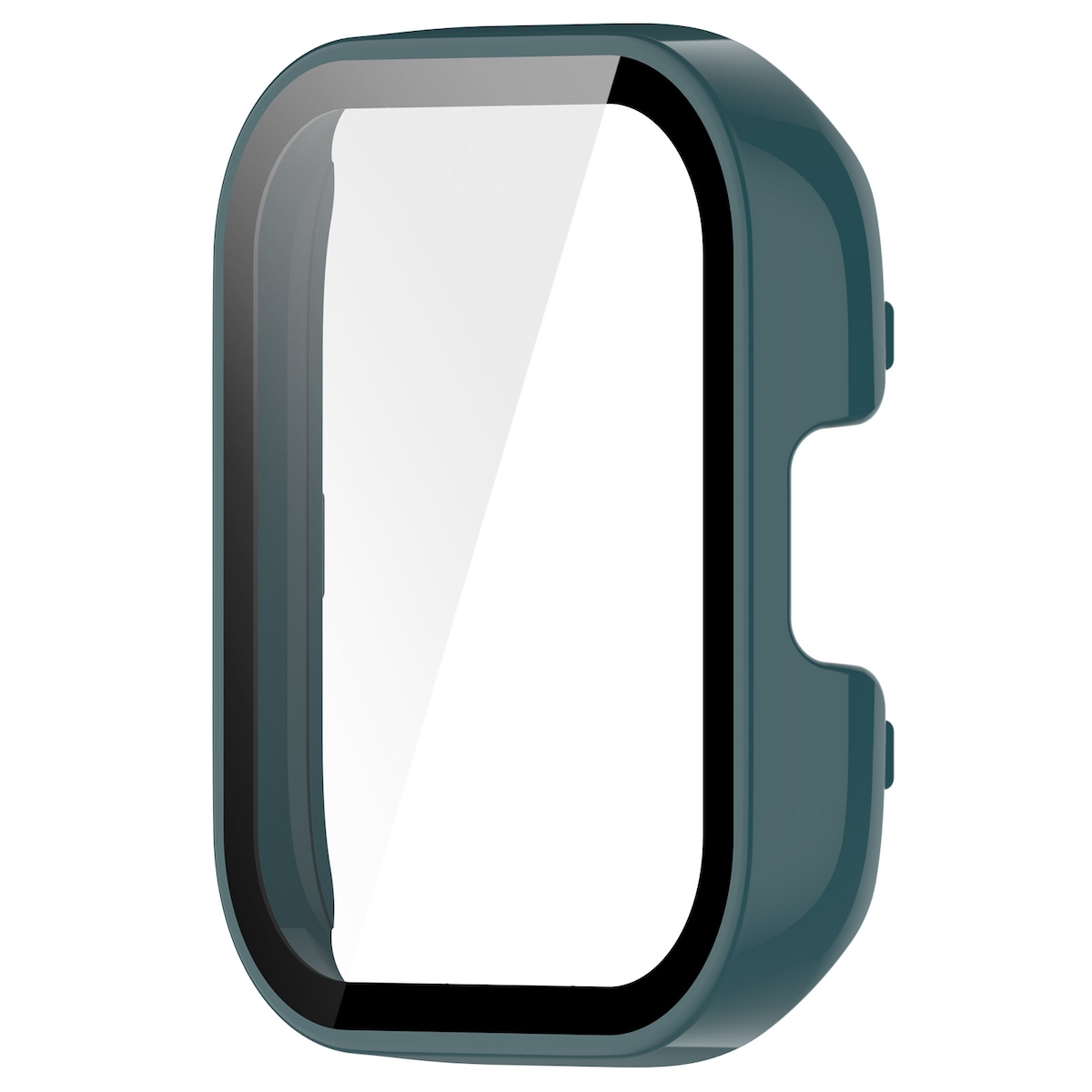 Una funda de reloj verde oscuro con protector de pantalla instalado.