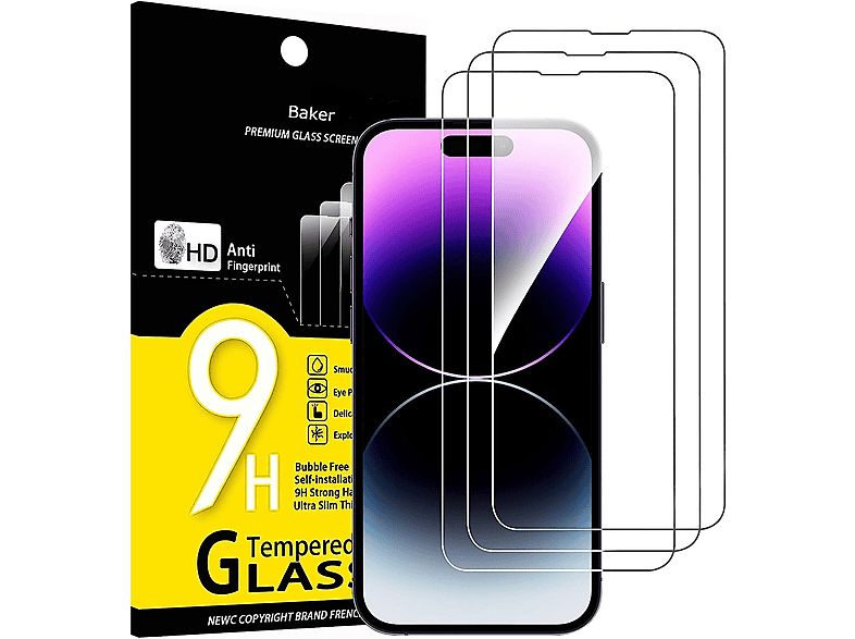BAKER 3 Stück, Panzer Schutz Glas für iPhone 14 Pro (6,1\