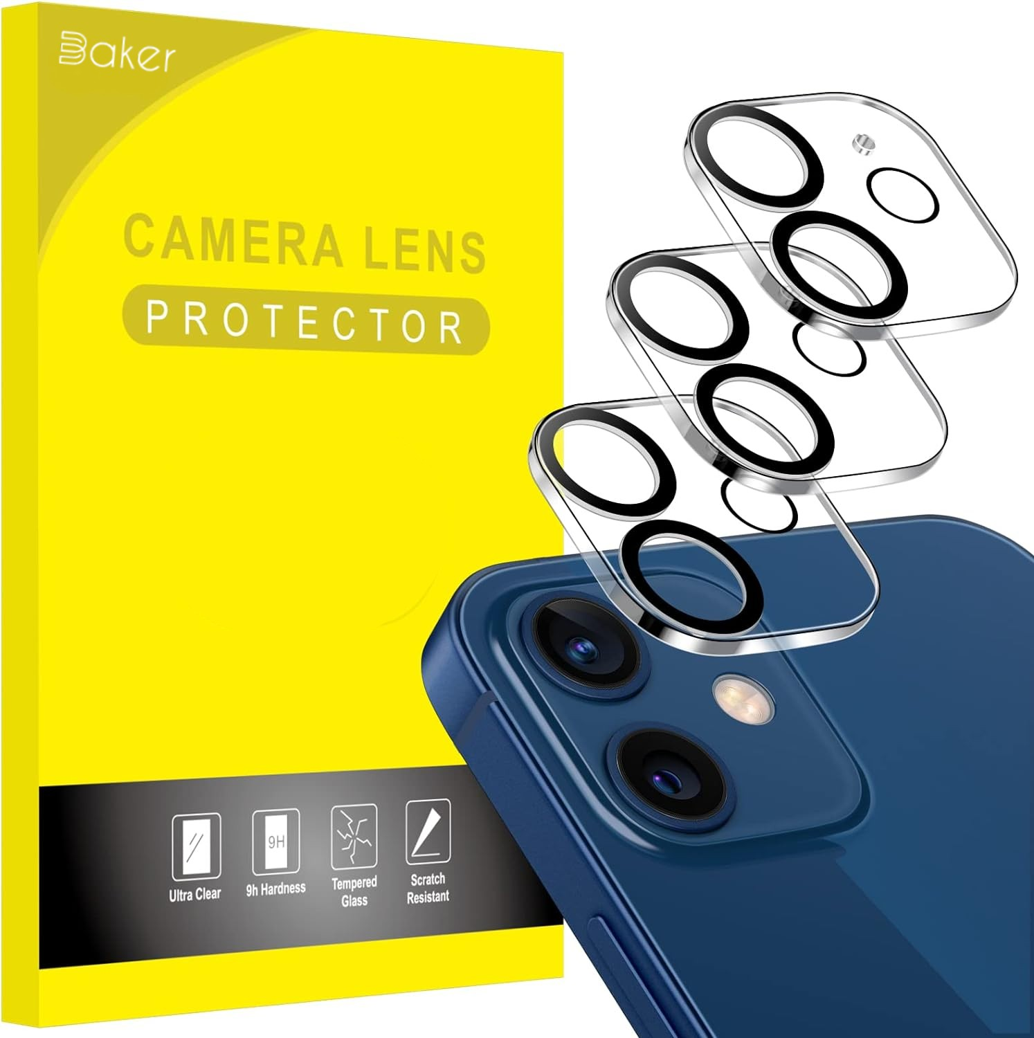 12) Kameraschutz BAKER Folie(für 3 Stück Panzer Kameraschutz Apple Kamera Schutz für iPhone 12 Folie (6.1), iPhone