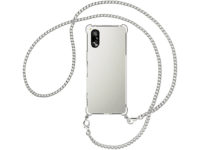 Kette Umhänge-Hülle Xperia Sony, mit ENERGY 5 Metallkette, MORE (silber) MTB Umhängetasche, V,