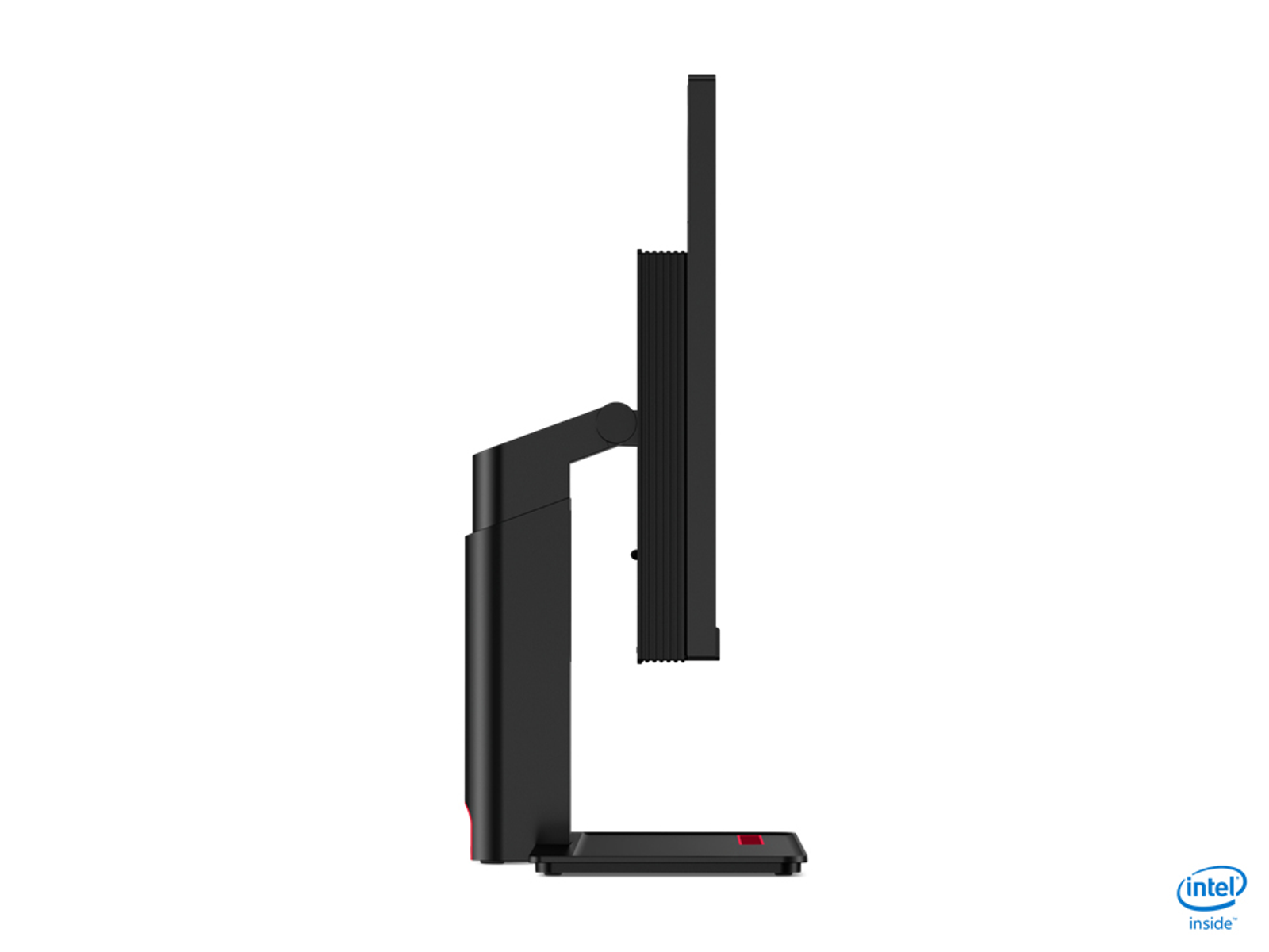 Seitenansicht eines Computermonitors auf einem Ständer.