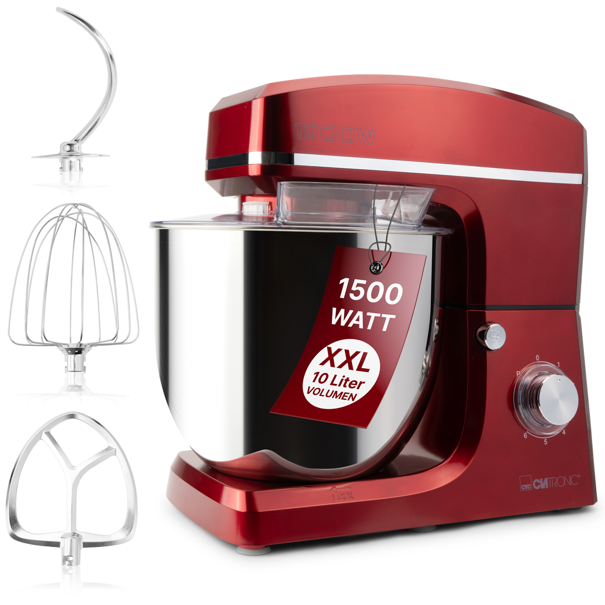 1500 3765 KM Küchenmaschine Rot CLATRONIC Liter, Watt) 10 (Rührschüsselkapazität: