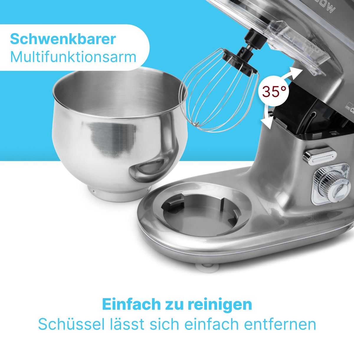 5 1100 CLATRONIC Watt) Grau Küchenmaschine KM Liter, 3712 (Rührschüsselkapazität: