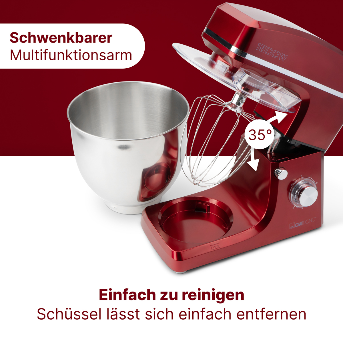 CLATRONIC KM 3765 Küchenmaschine (Rührschüsselkapazität: Watt) Liter, Rot 10 1500