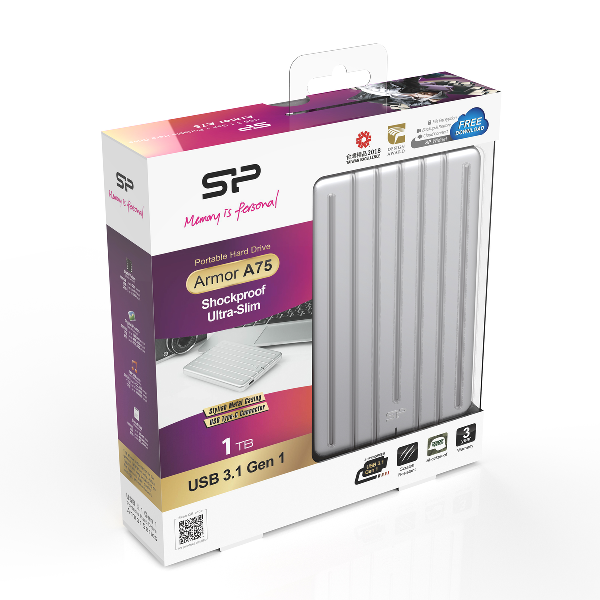 SILICON POWER SP010TBPHDA75S3S, 2 TB extern, Silber SSD, 2,5 Zoll