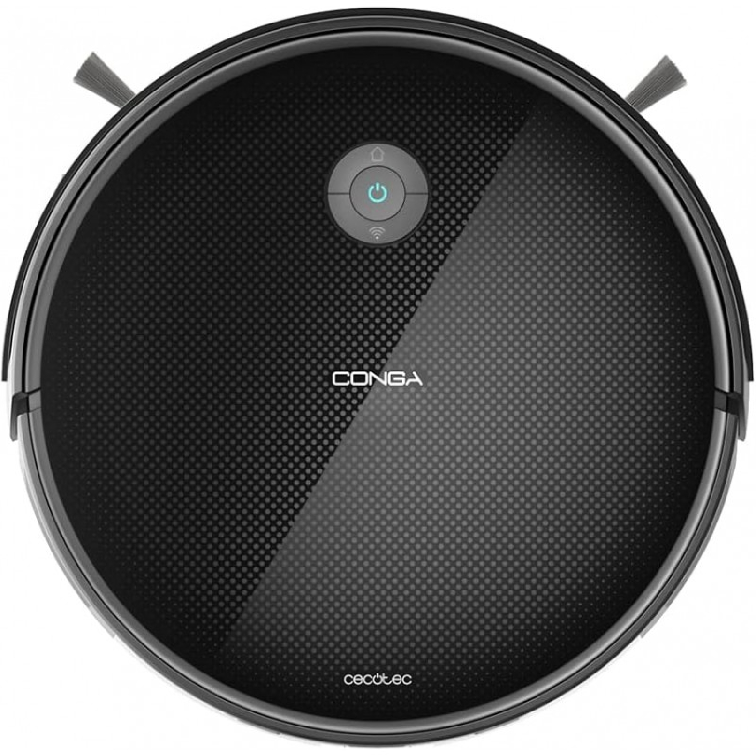 Czarny odkurzacz automatyczny na białym tle.