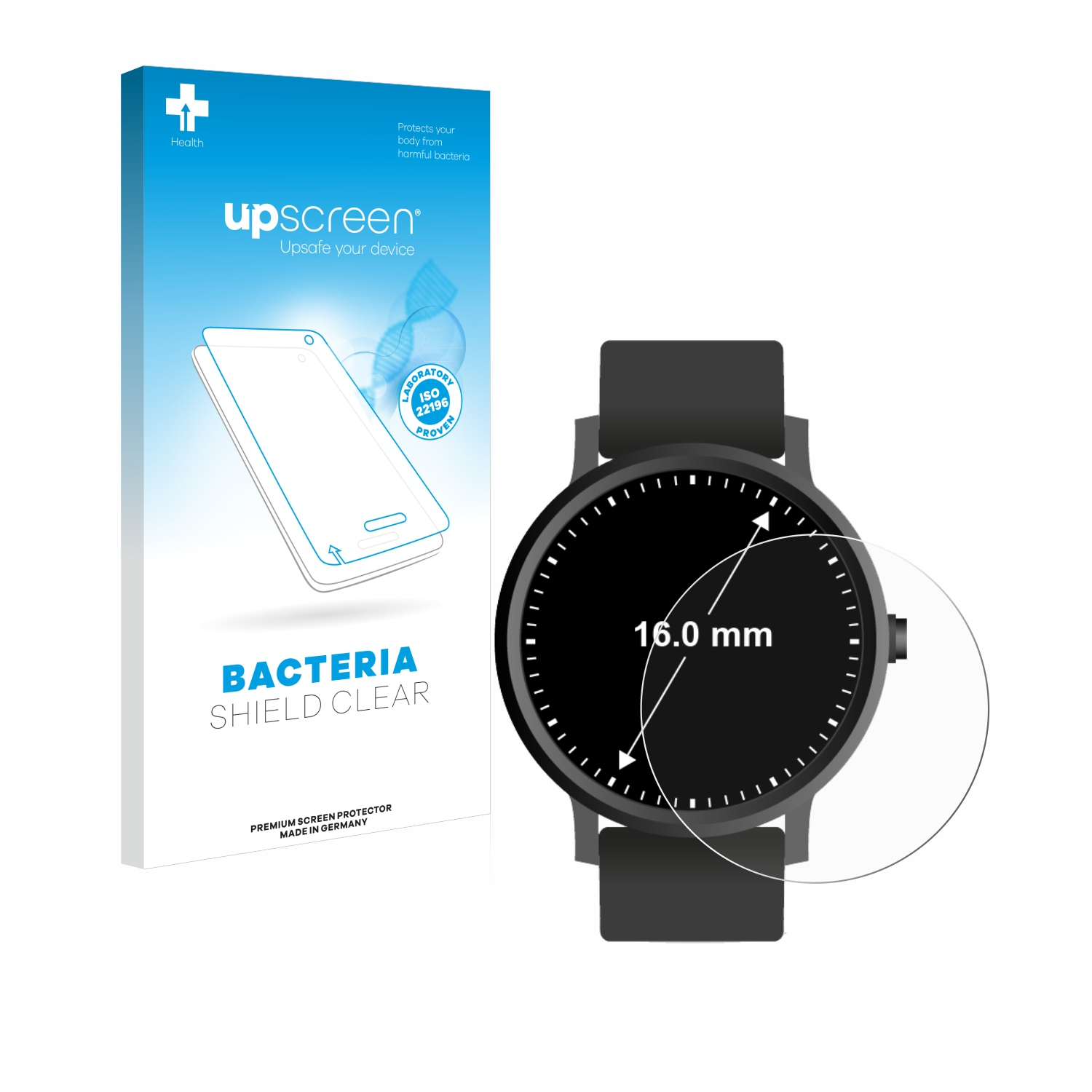 UPSCREEN antibakteriell klare Schutzfolie(für Universal Armbanduhren ø: 16 (Kreisrund, mm))