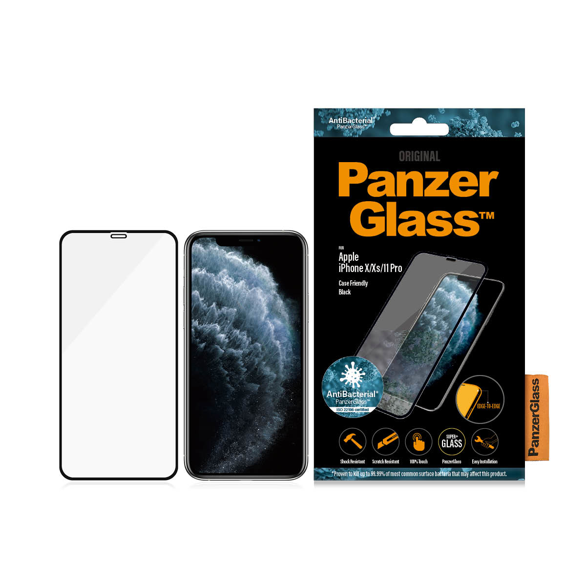 iPhone et protecteur d'écran, avec boîte PanzerGlass.
