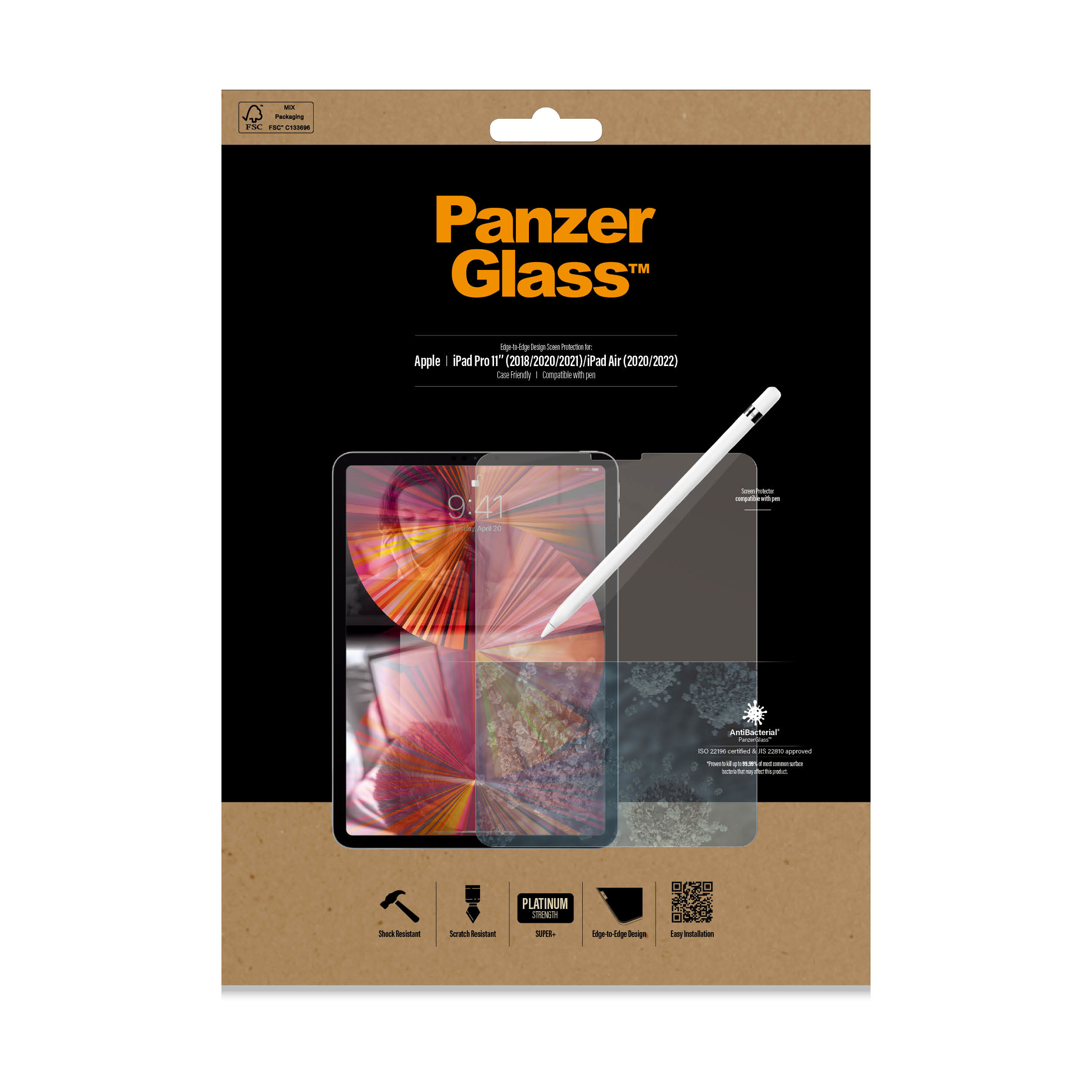 Tablet-Displayschutzbox mit Displayschutzfolie und Stift.