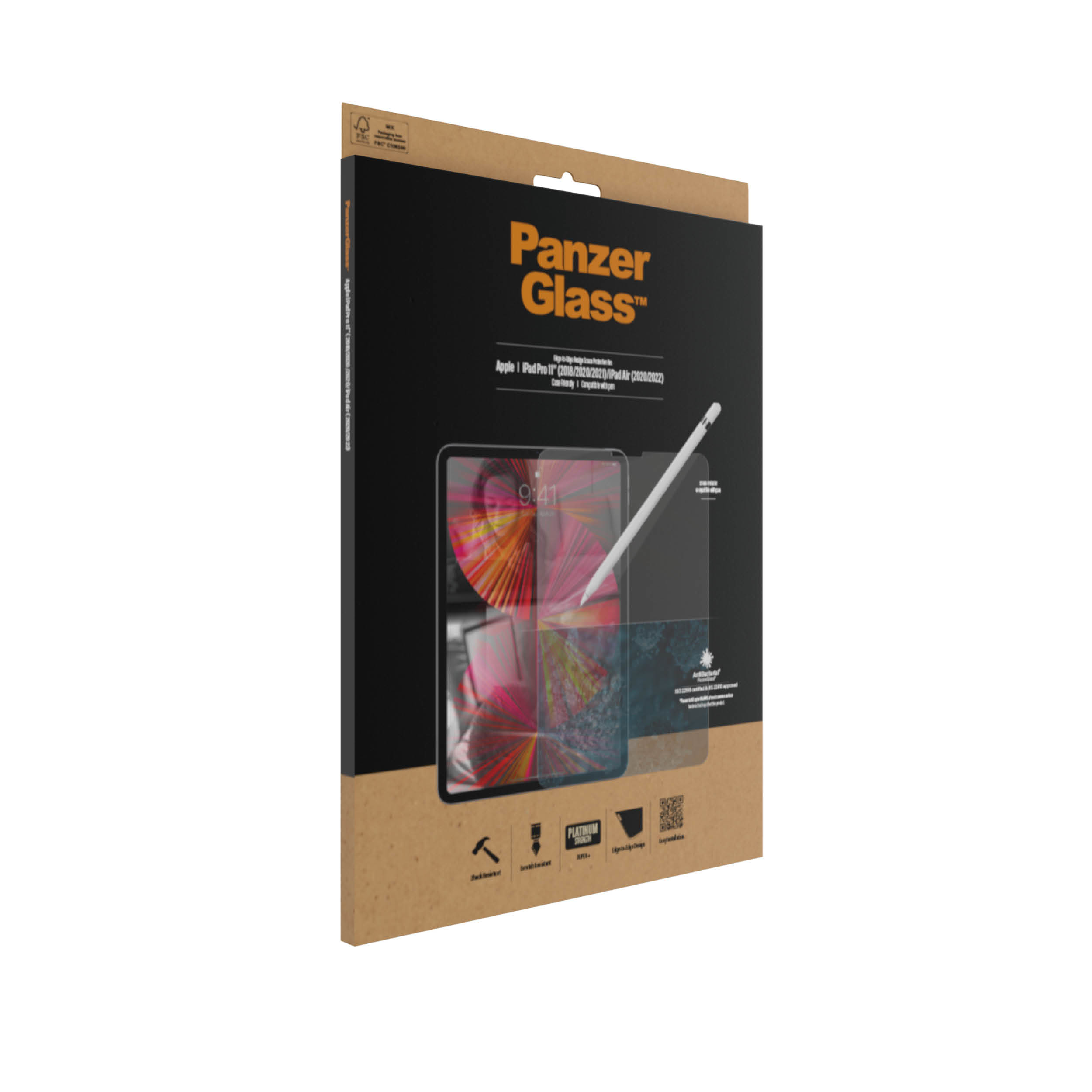Box mit Displayschutzfolienverpackung. Die Box hat ein Telefon- und Bleistiftgrafik.