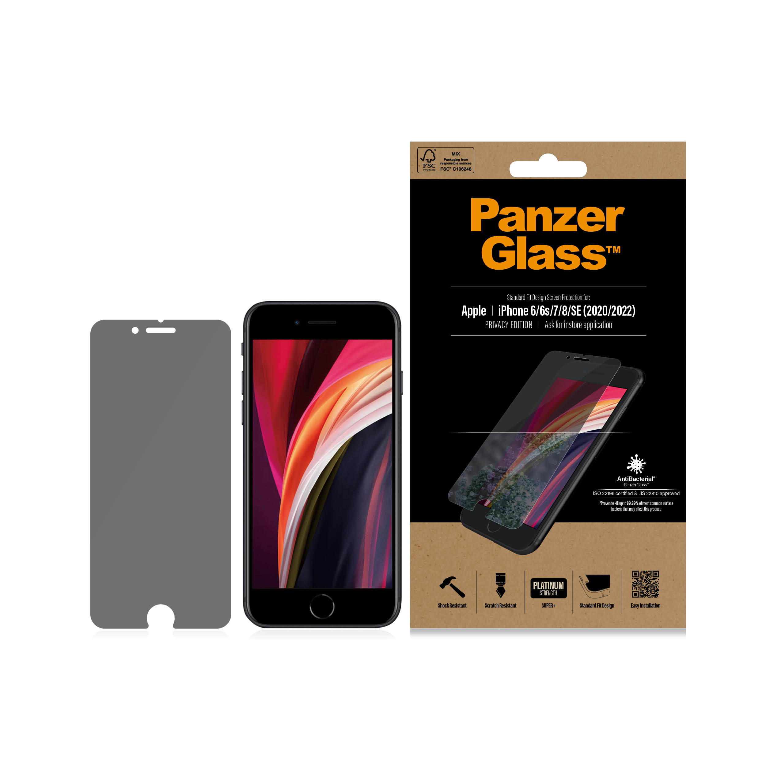 iPhone, ochraniacz ekranu i pudełko PanzerGlass.