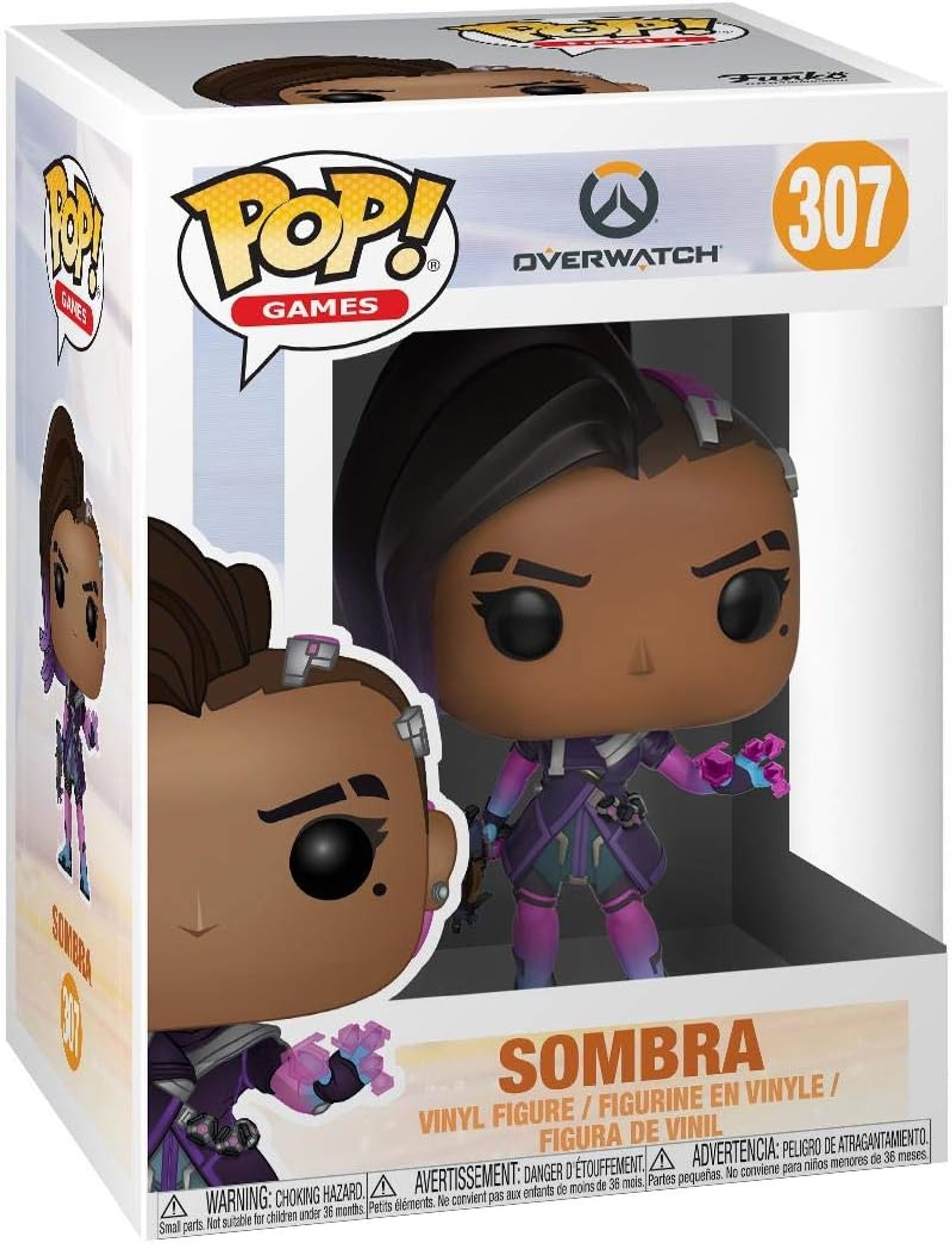 Funko Pop! Figur von Sombra aus Overwatch. In Box, mit detaillierter Figur darin.
