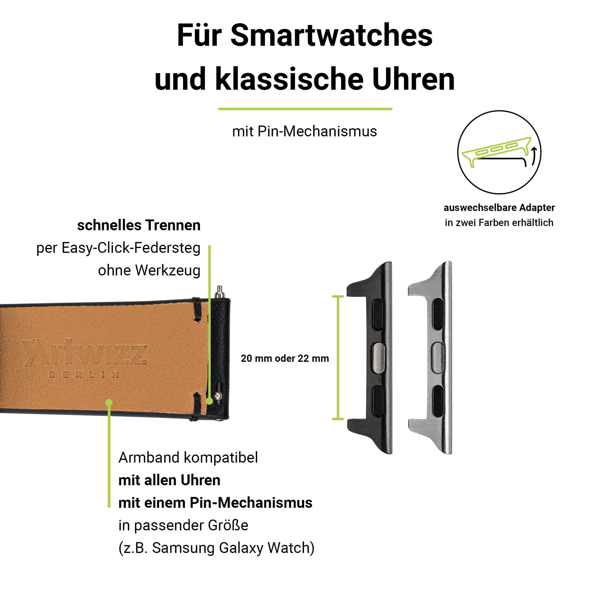 ARTWIZZ WatchBand Leather, Smartband, SE Apple (38mm), 6-4 9-7 Watch Series (41mm), (40mm), 3-1 Schwarz & Apple