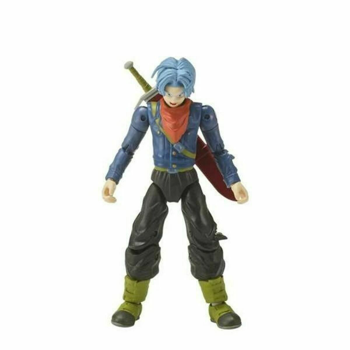 Anime-Actionfigur einer blauhaarigen Figur mit Jeansjacke und rotem Schal.