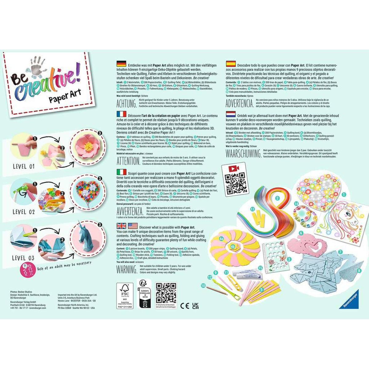 Zestaw rzemieślniczy Paper Art, z różnymi elementami rzemieślniczymi i instrukcjami.