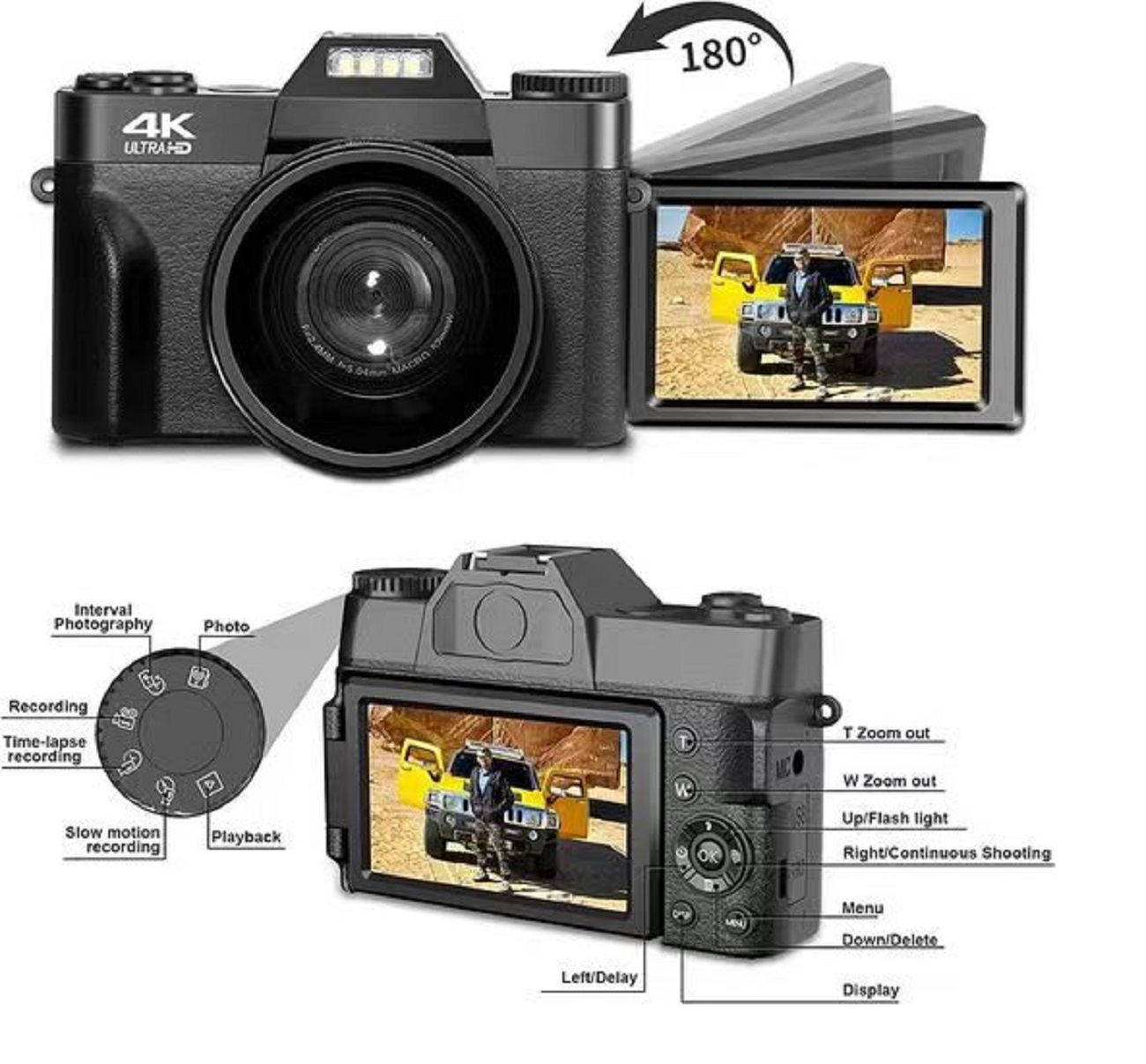 Digitalkamera Speicherkarte) Zoom 4K 16x HD LINGDA opt. Kompaktkamera Schwarz, (64g Digitalzoom Ultra 16X 48MP