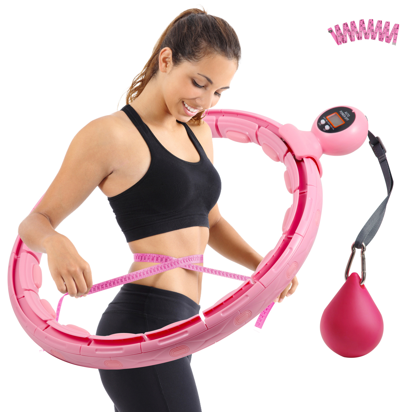 LINGDA 16 Abschnitt Hula Hoop,Smart,Reifen gewicht zählbare,einstellbar,360°Massage,mit Hula Rosa kugel Hoop