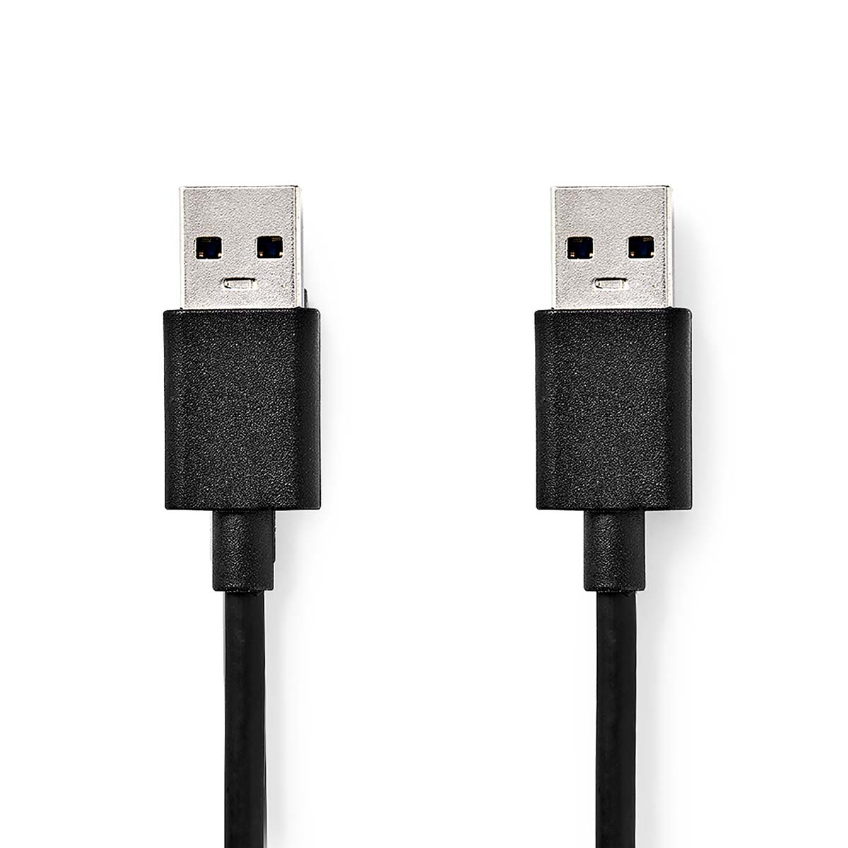 Two black USB cables with USB connectors on a white background.