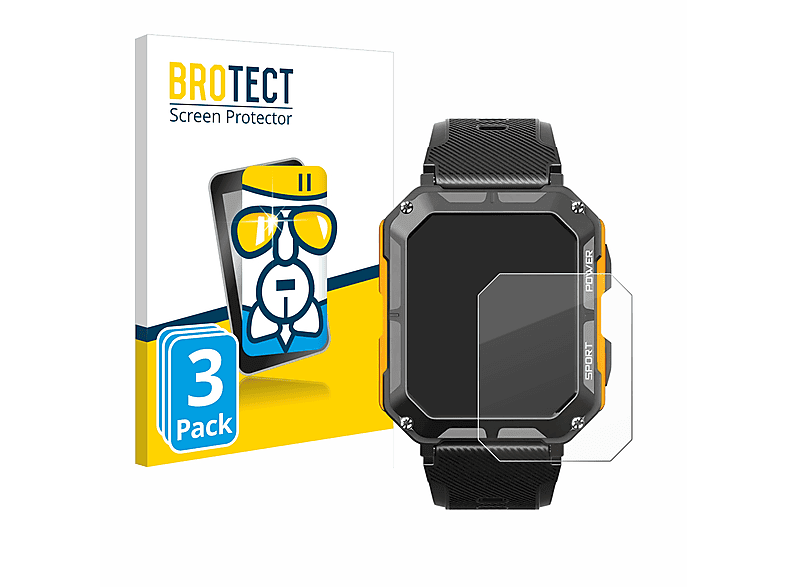 BROTECT 3x Indestructible klare Gear Schutzfolie(für The Njord Smartwatch) Airglass