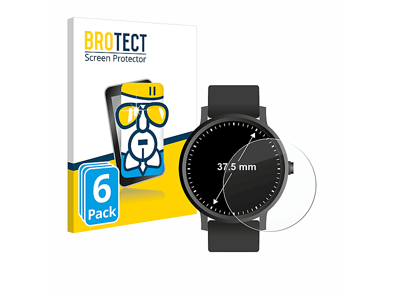BROTECT 6x Airglass klare Schutzfolie(für Universal Armbanduhren (Kreisrund, ø: 37.5 mm))