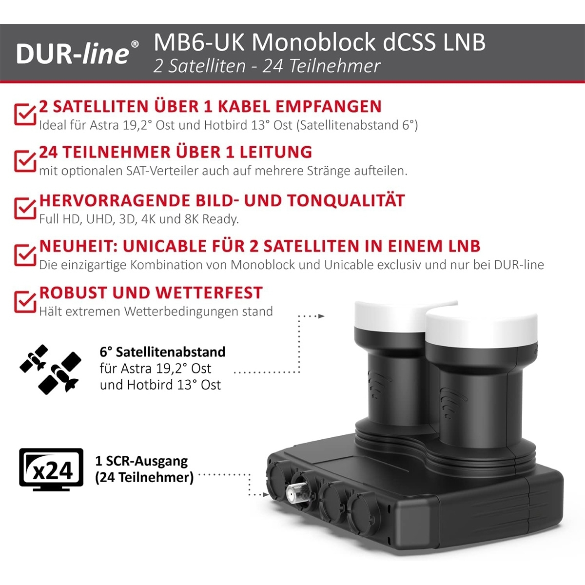 DUR-LINE MB6-UK Monoblock LNB Unicable LNB 6° Sat Unicable