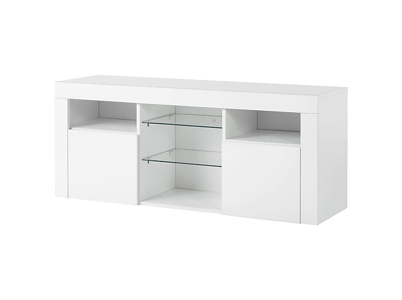 TV Lowboard Mit 16-Farben LED Beleuchtung – 160 Cm Weißer Fernsehtisch Für Bis Zu 70 Zoll