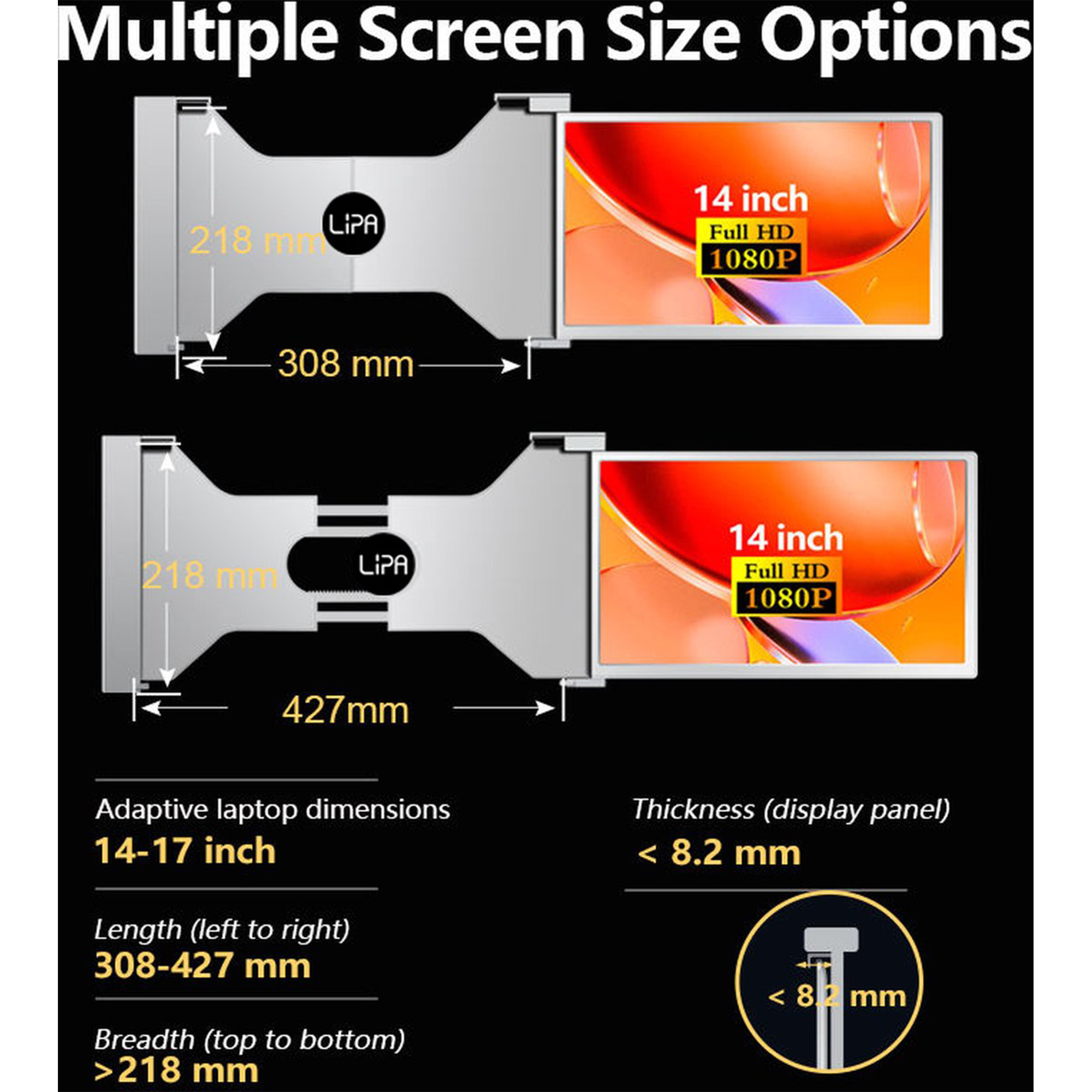 HD Hz ms Zoll (2 Monitor, 14 für Reaktionszeit 14 ) Zoll Monitor WXGA+ , LIPA Full Tragbarer S14 Laptop 60