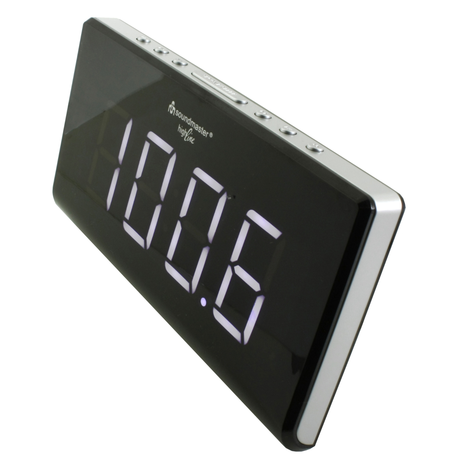 Ein schwarzer digitaler Wecker von soundmaster highline mit der Anzeige '100.6' in weißen Ziffern.