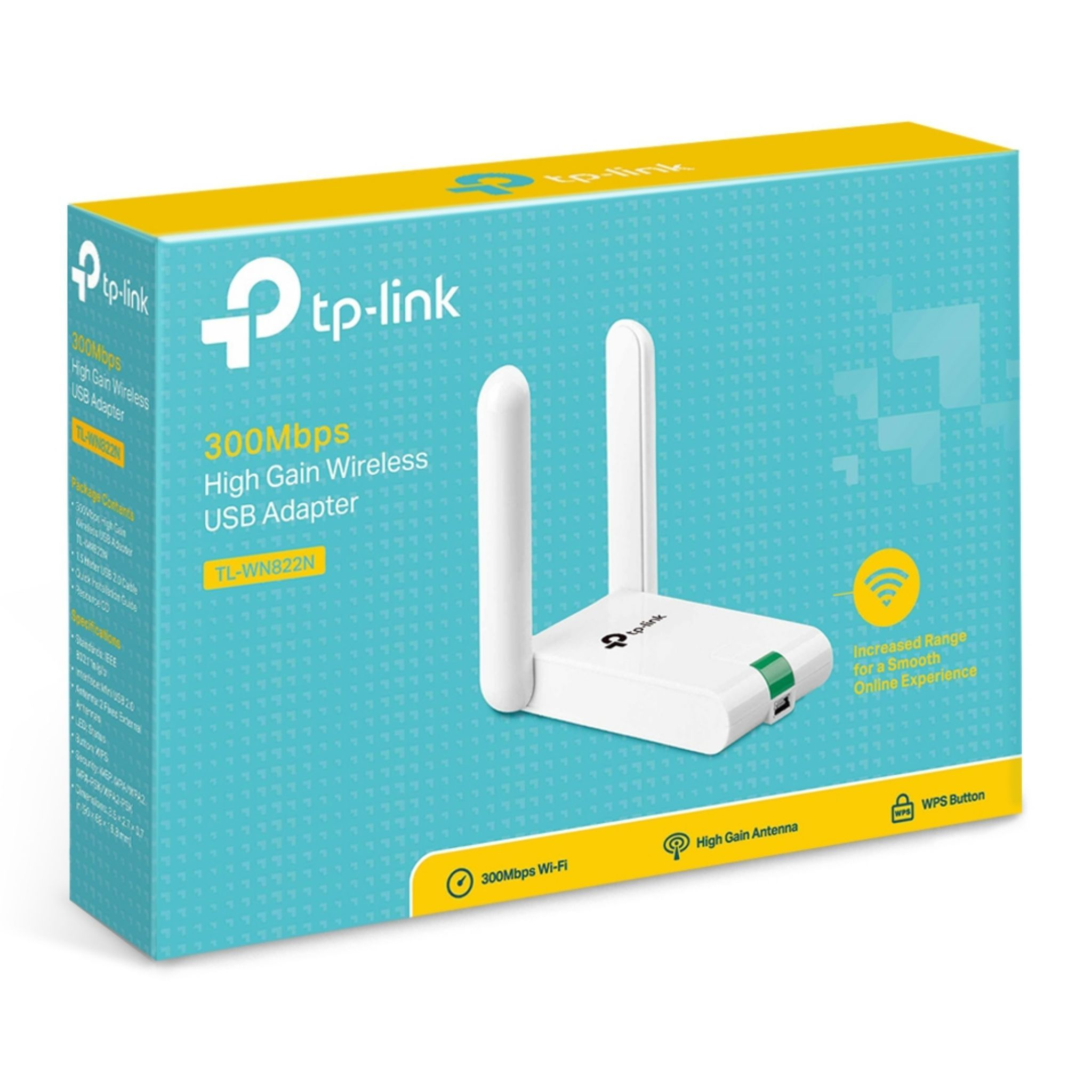 Adapter USB TP-Link w pudełku, z antenami.