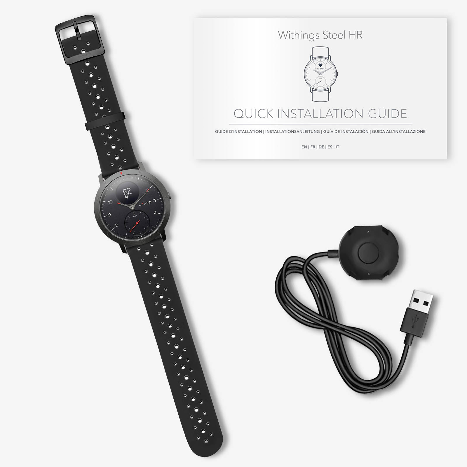 SPORT WITHINGS HR BLACK STEEL Smartwatch Hybrid Silikon, 230 HWA03B-40BLACK Schwarz mm,