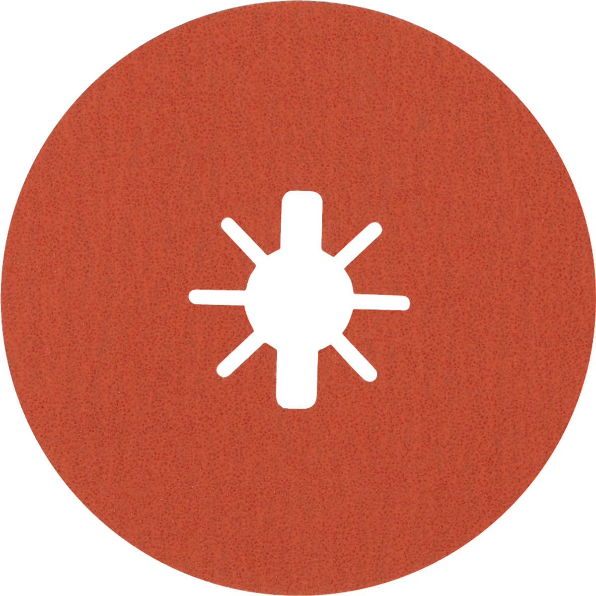 Ortasında beyaz yıldız şeklinde bir kesik bulunan kırmızı dairesel bir zımparalama diski.