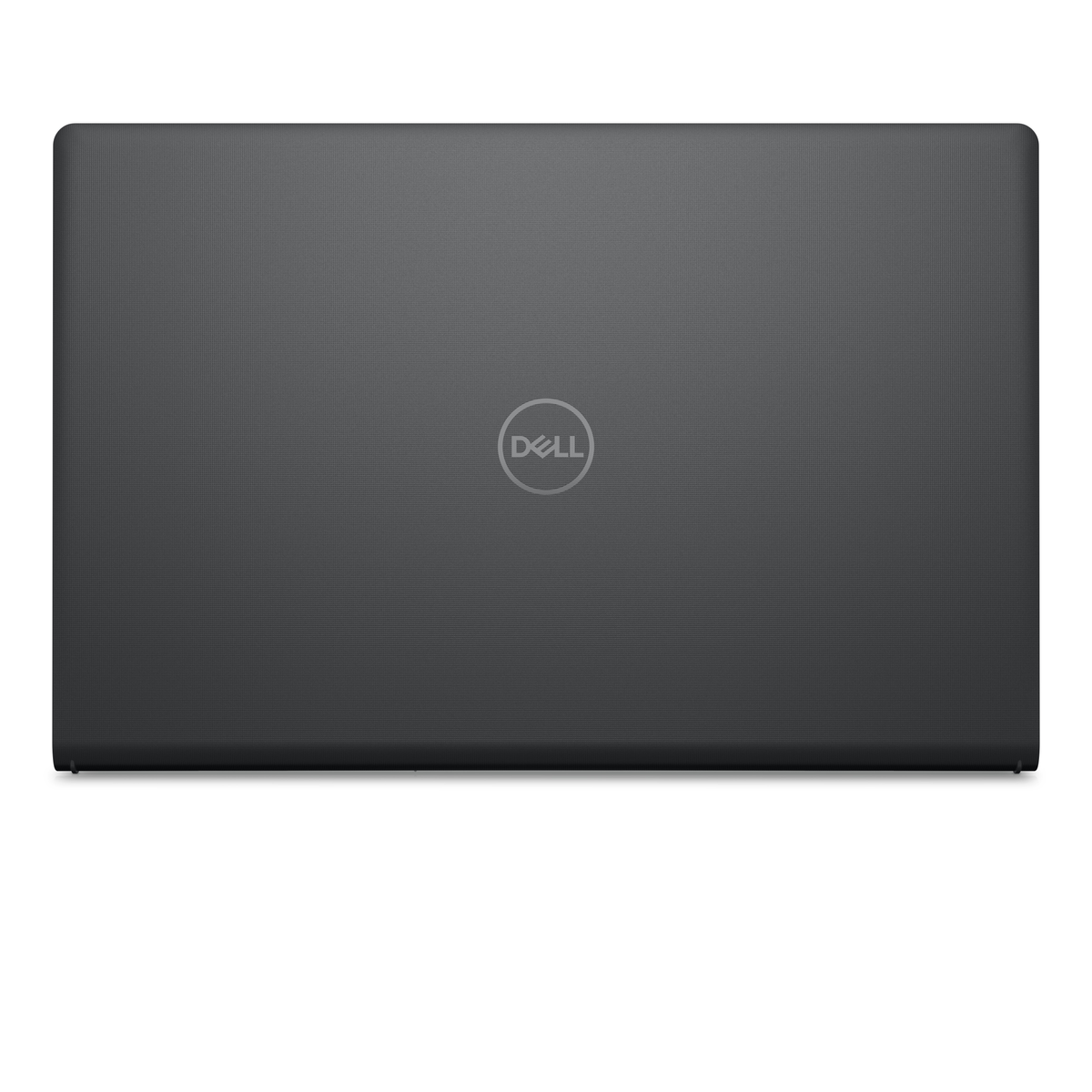 Widok z góry na zamknięty, ciemnoszary laptop z logo Dell pośrodku.