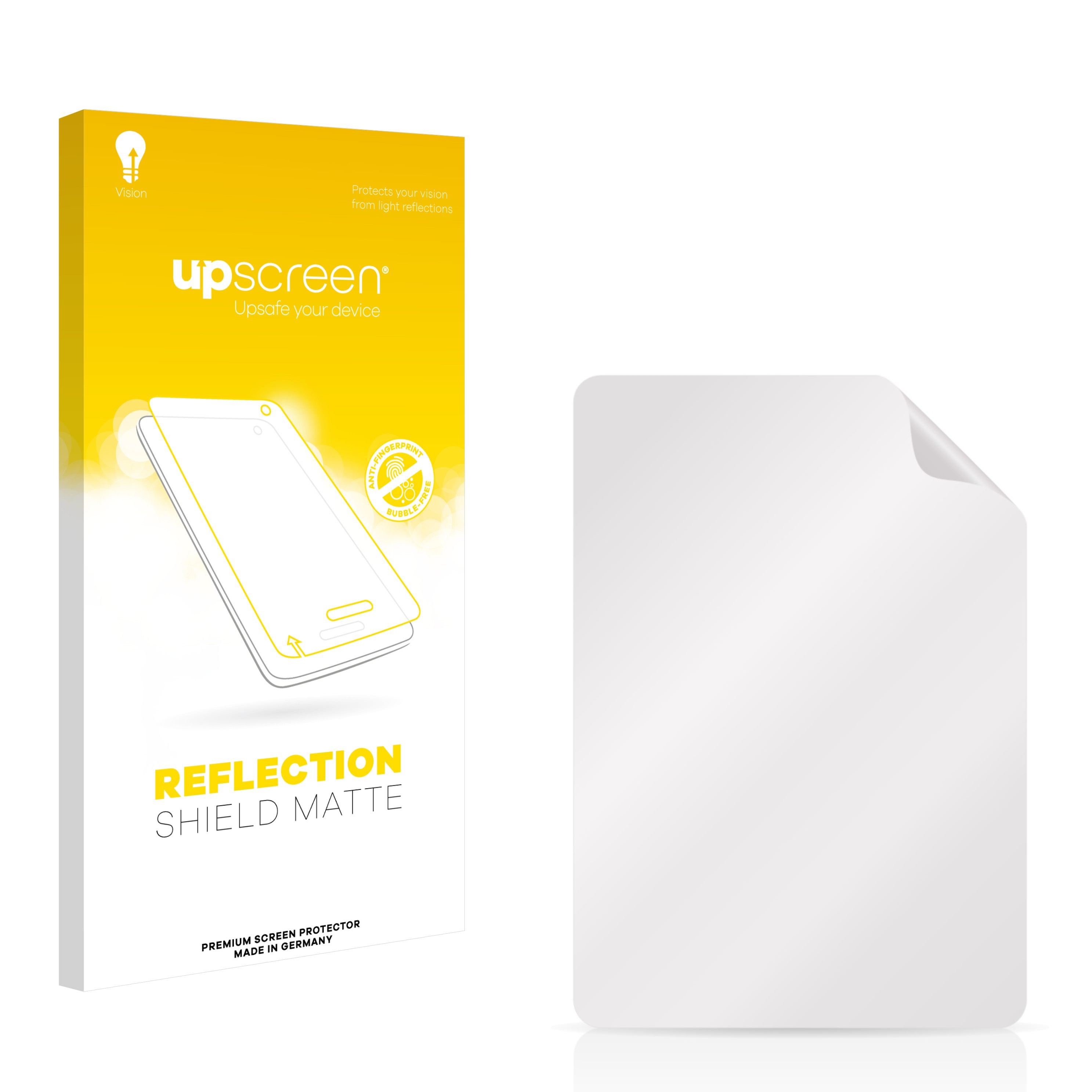 Ein Displayschutz und Verpackung. Verpackung ist gelb mit einer Telefongrafik.