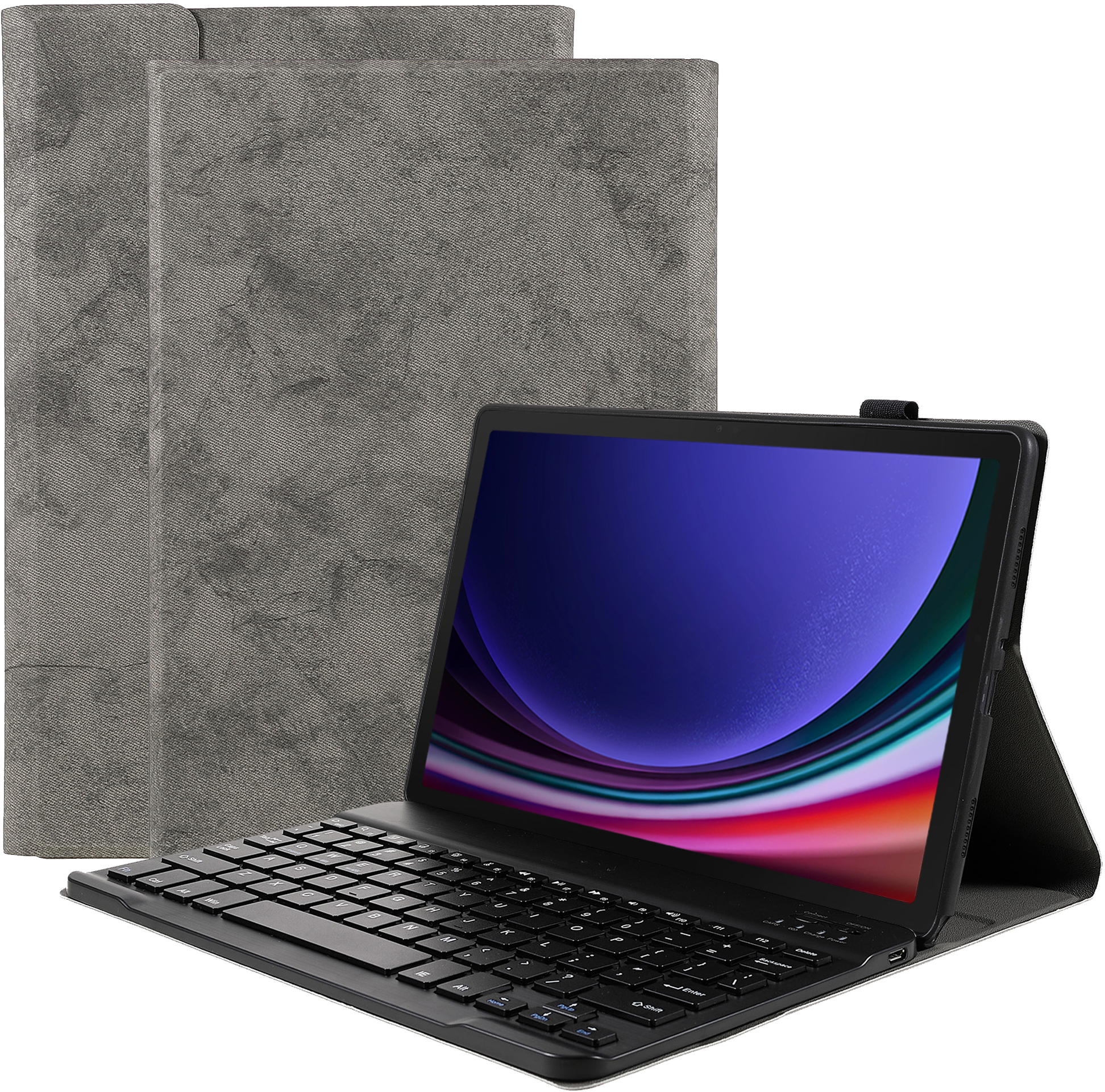 Tab Kunstleer, Samsung Galaxy Grau CAZY Kompatibel Backcover Tablethülle Hülle Tastatur mit für