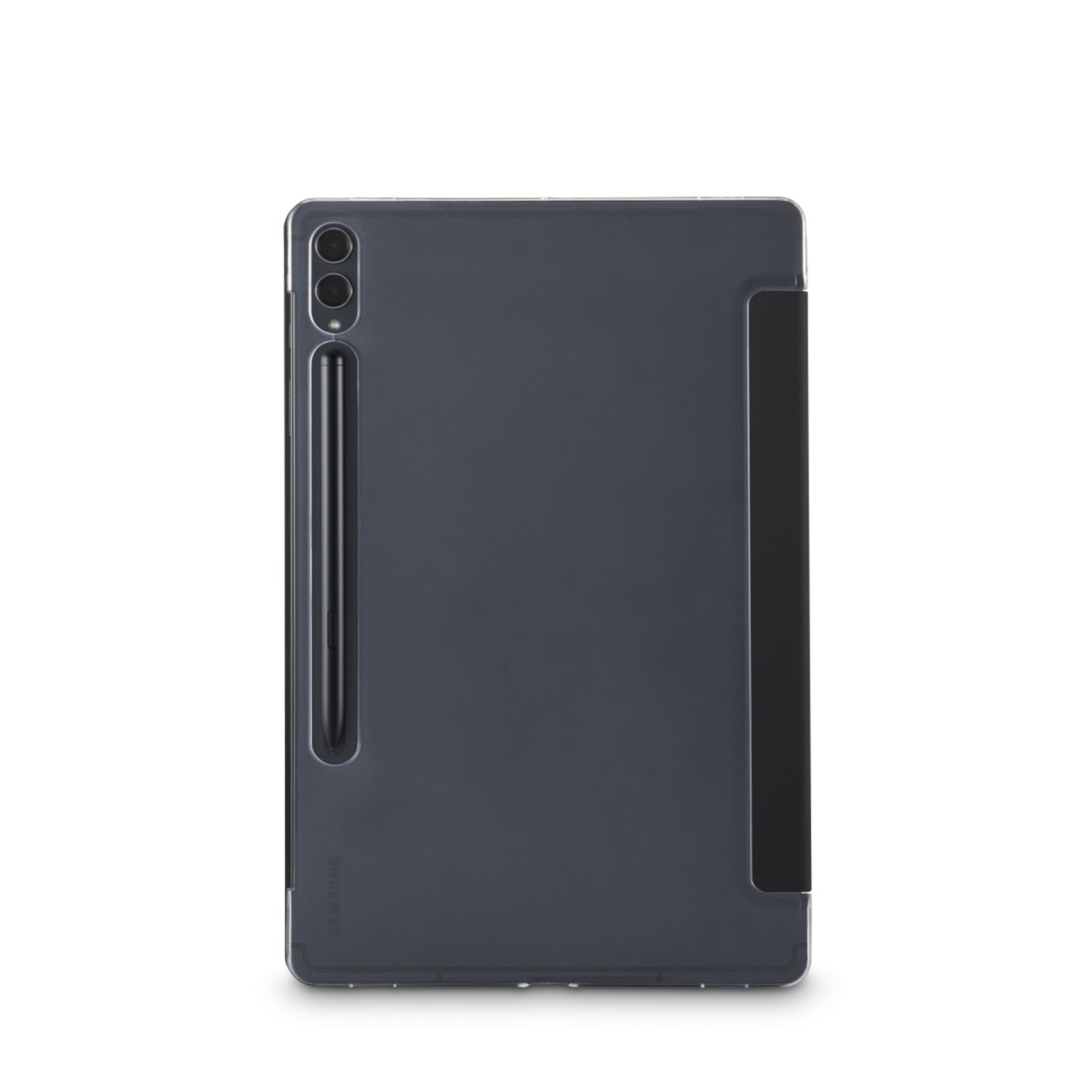 Ciemnoszary tablet z dołączonym czarnym piórem i etui ochronnym.