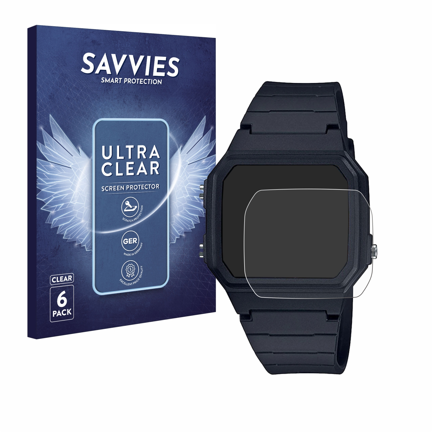 klare Casio Schutzfolie(für Unisex F-91W) SAVVIES 6x