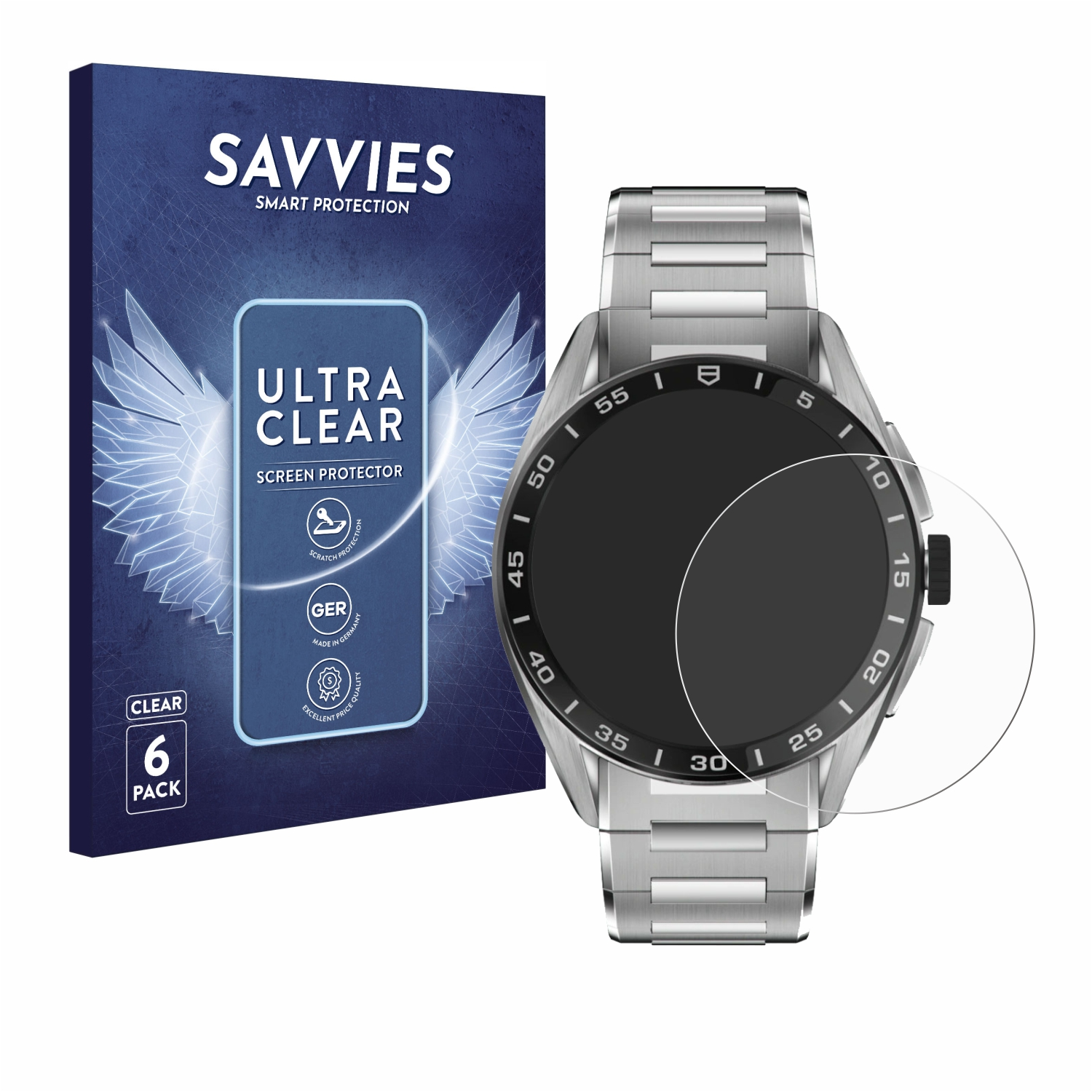 SAVVIES 6x klare Schutzfolie(für E4 (45 TAG Heuer mm)) Calibre Connected