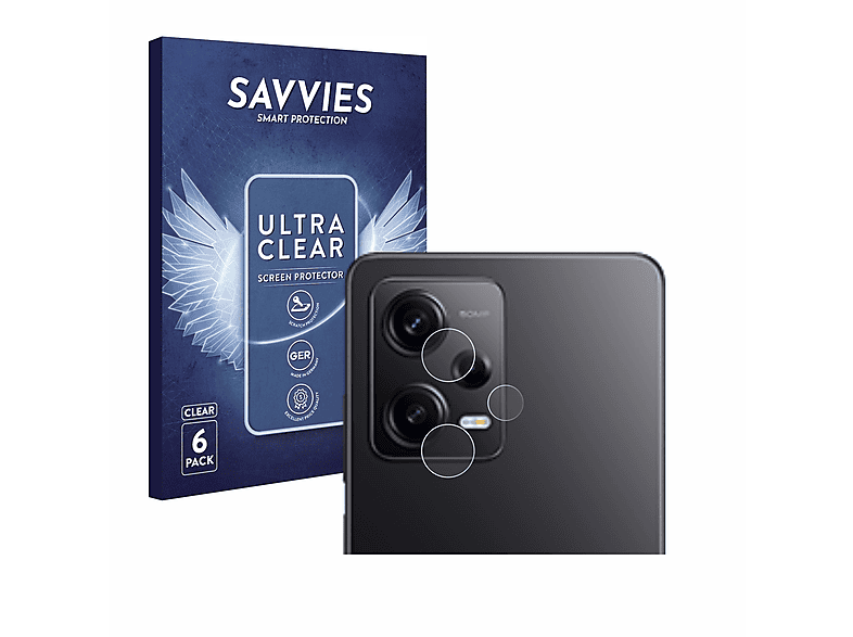 SAVVIES 6x klare Schutzfolie(für Xiaomi Redmi Note 12 Pro 5G (NUR Kamera))