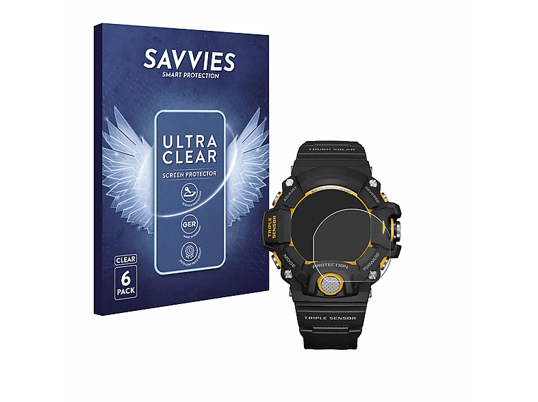 SAVVIES 6x klare Schutzfolie(für Casio G-Shock GW-9400Y-1)