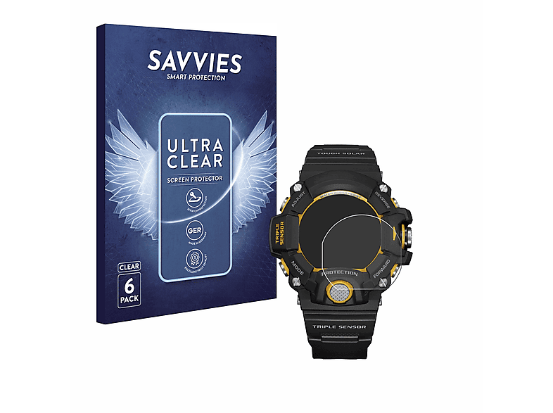 SAVVIES 6x klare Schutzfolie(für G-Shock GW-9400Y-1) Casio