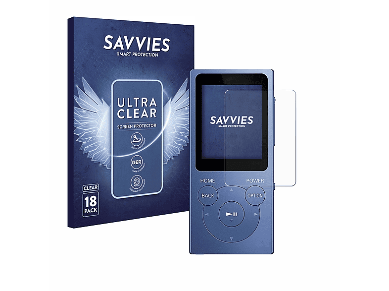 SAVVIES 18x klare Schutzfolie(für Sony Walkman NW-E394) | Schutzfolien & Schutzgläser