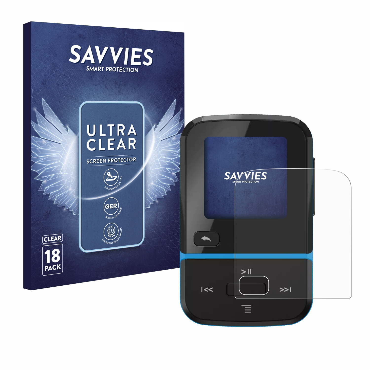 SAVVIES 18x klare Schutzfolie(für SanDisk Go) Clip Sport